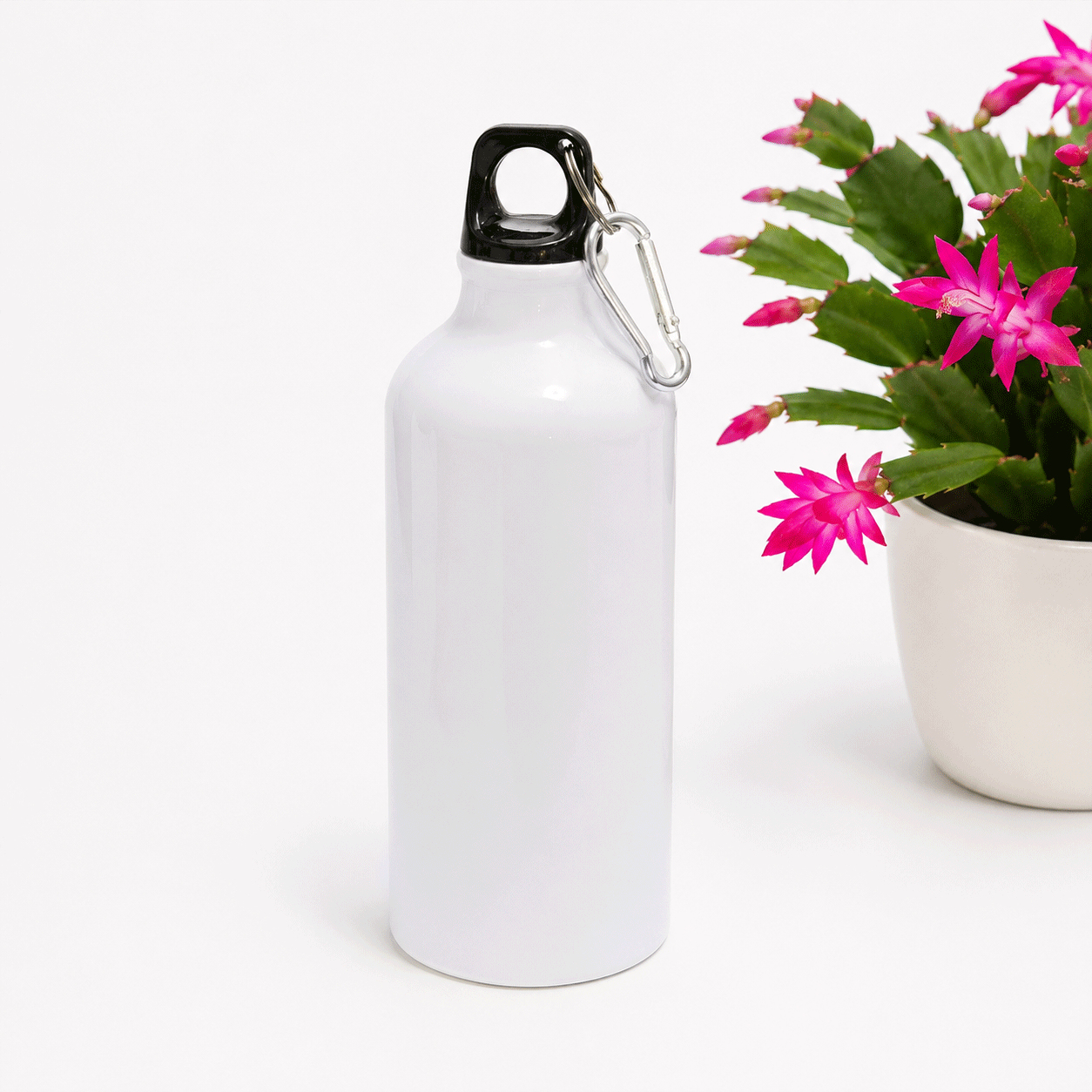 White Aluminum Water Bottle with Carabiner 750ml  | Smart Source Bangladesh