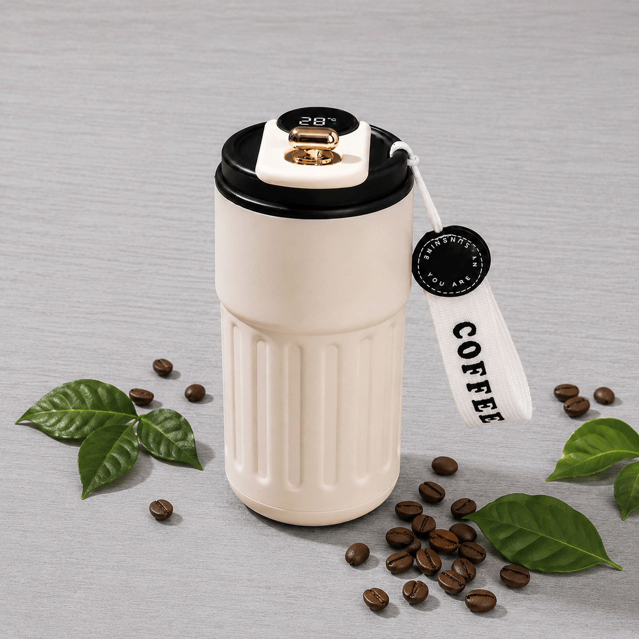 Premium Stainless Steel Vacuum Coffee Mug with Digital Temperature Display LED